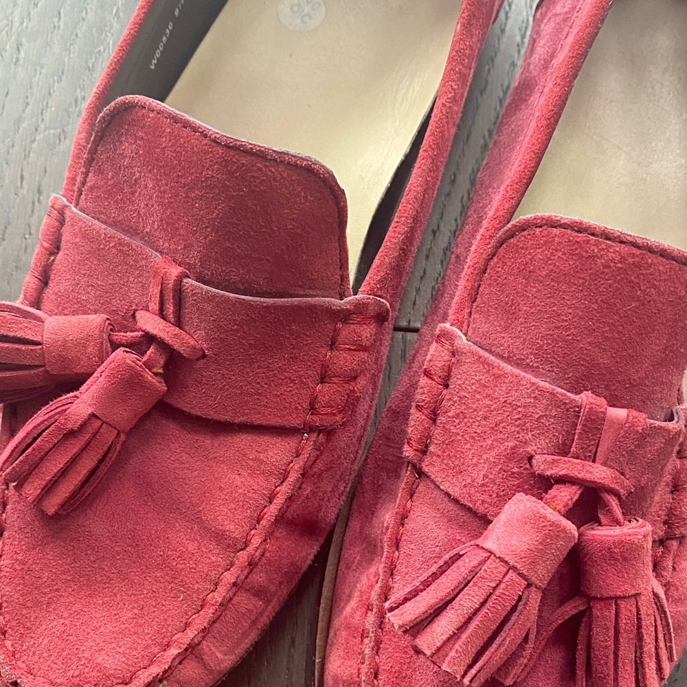 Cole Haan Red Suede Tassel Loafers - Picture 2 of 6